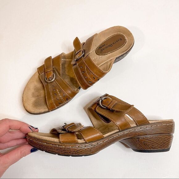 Earth Origins Mariah Double Strap Slip On Tan Sandals Size 8.5 - Picture 1 of 8